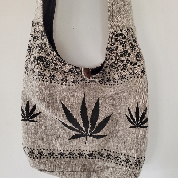RISING INT'L Gray Black Woven Fabric Hobo Zip Shoulder Bag Floral & Hemp Boho - Picture 2 of 16